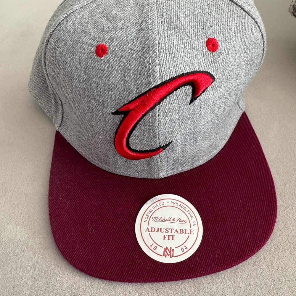 Mitchell & Ness NBA Gray and Cleveland Logo Snapback Hat